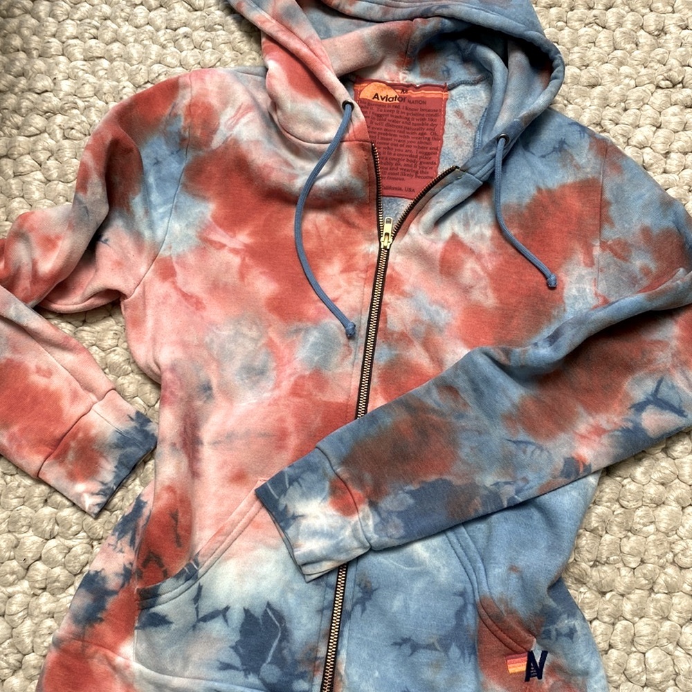 AVIATOR NATION HAND DYED LIGHT WEIGHT ZIP HOODIE - RED SIZED M UNISEX